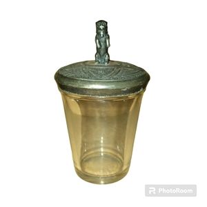 Antique Clear Crystal Glass Pickle Caster W/ Engraved Floral Silver P. Dog Lid